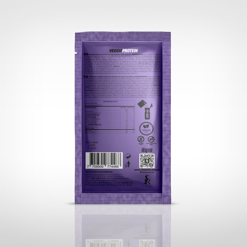 VEGGIE PROTEIN IBSPORTS (PROTEÍNA VEGANA) SACHET x 60 G SABOR BLUEBERRY