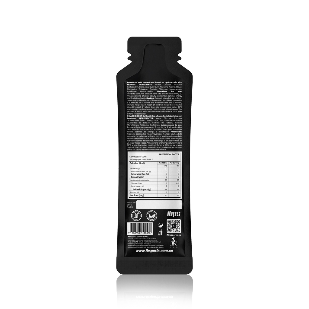 POWER BOOST GEL ISOTONICO IBSPORTS x 65 ML SABOR NARANJA